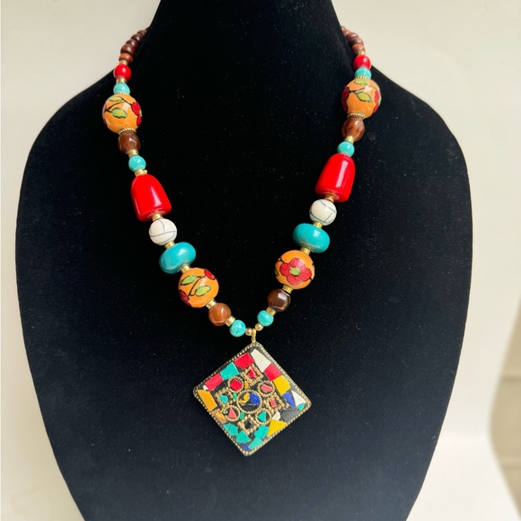MULTICOLOR Denkays tribal necklace,statement necklace, African necklace,large - Picture 7 of 8